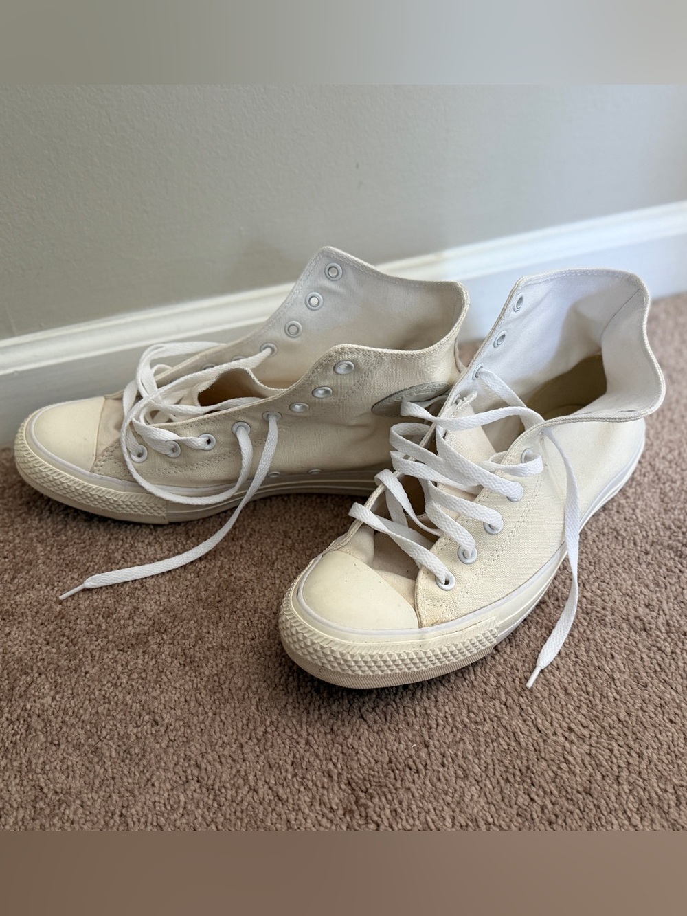 Converse High-Top Canvas Sneakers in Cream White - Picture 1 of 6